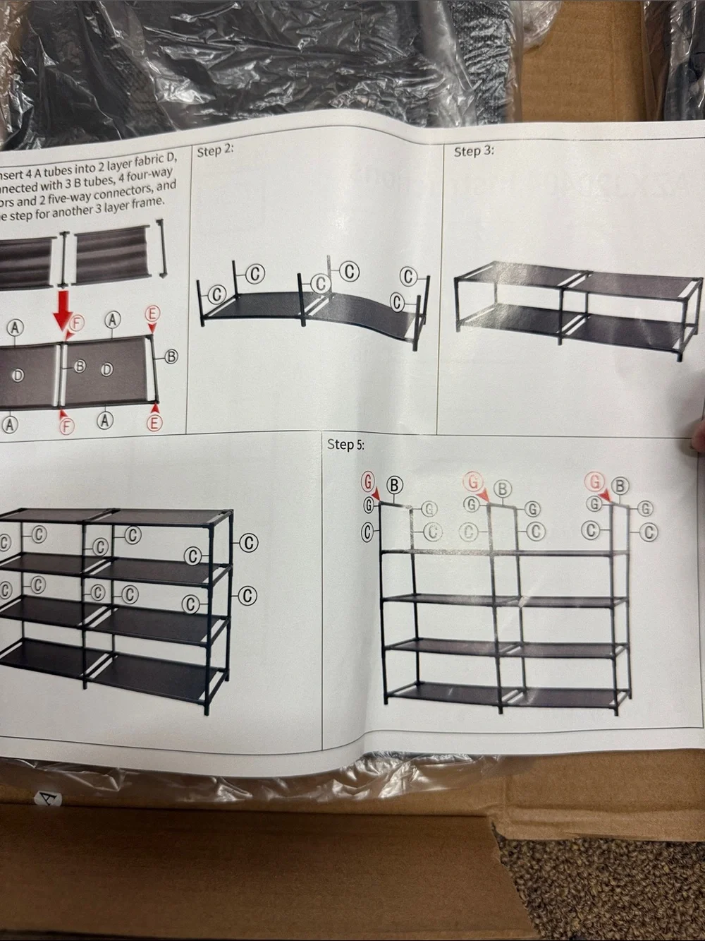 4 Tier Shoe Rack-Black Metal Storage Shelving Unit - DIY Kit